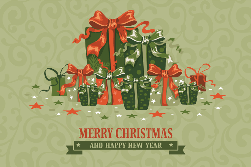 Retro Christmas gift greeting cards vector material
