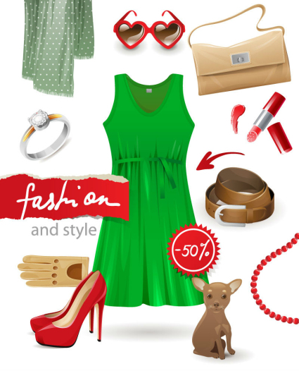 10 stylish women accessories vector material
