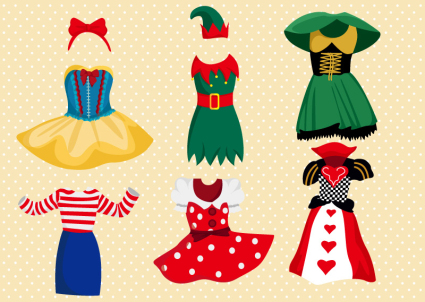 6 cartoon clothing design vector material