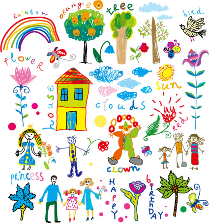 24, hand-painted children's drawings element vector material