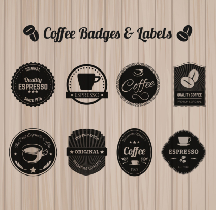 8 black coffee label design vector material