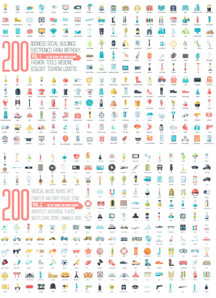 200 kinds of household items vector icon material