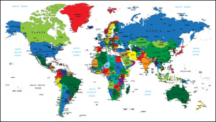 English color world map vector material