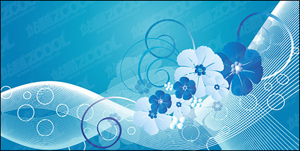 Blue flowers, vector lines and movement of the material