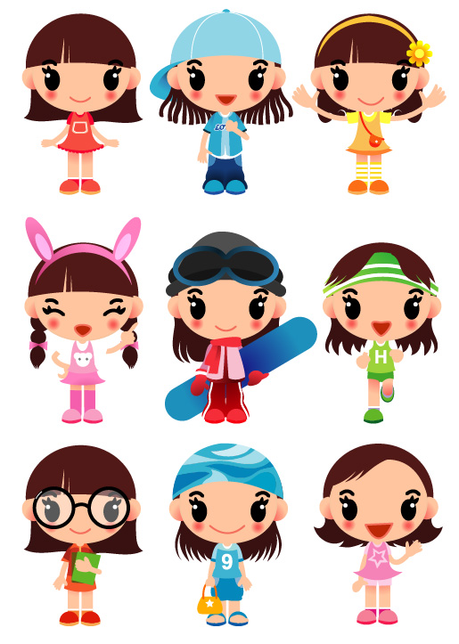 Girls skateboarding, running Vector