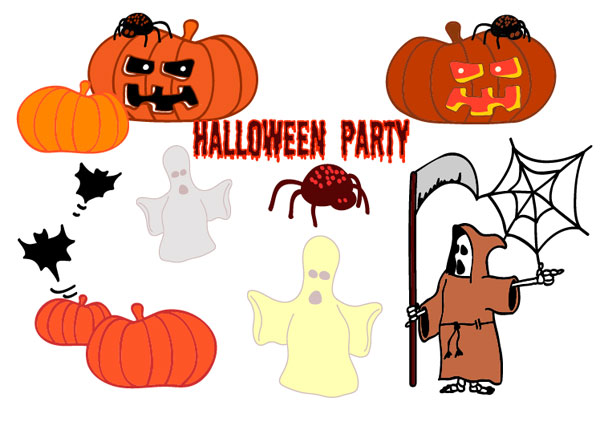 Halloween, ghosts, pumpkins, spiders, bats, demons