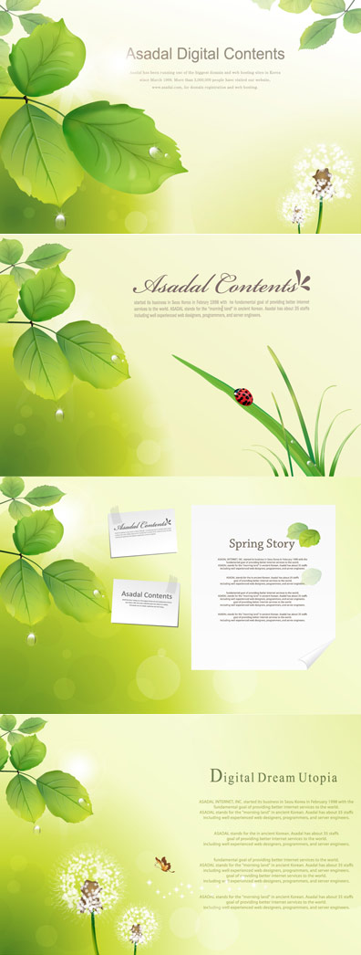 Leaves, dandelion, grass, ladybug