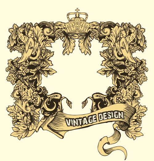 Retro Frame European lace pattern vector material