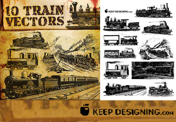 Vector old European train