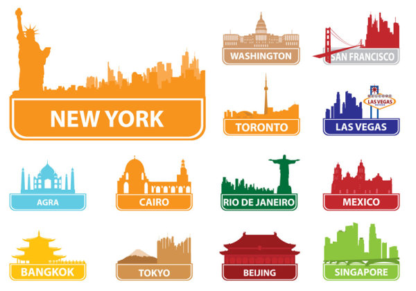 World famous silhouette of city building 02 - Vector