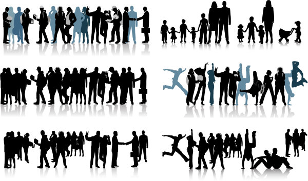 Black and white silhouette of the crowd