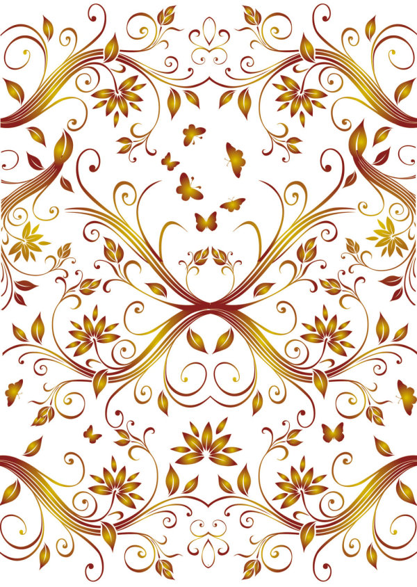 Flower and butterfly pattern background vector material