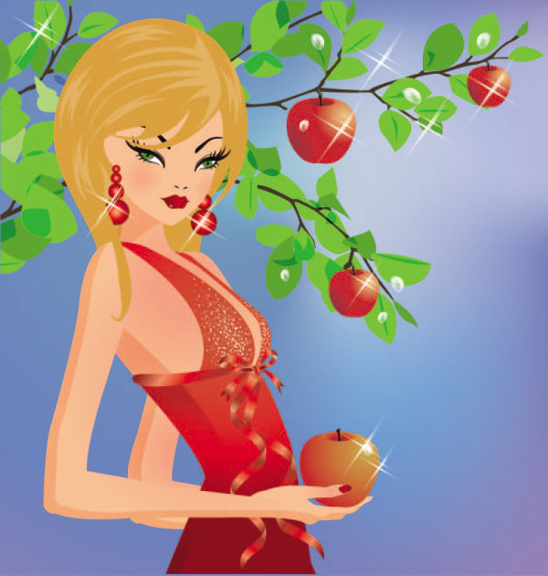 The cartoon Four Seasons beautiful 03 - vector material