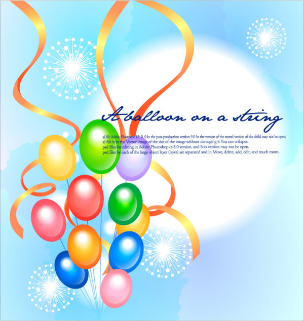 Fun festive balloon ribbon fireworks background vector material -2