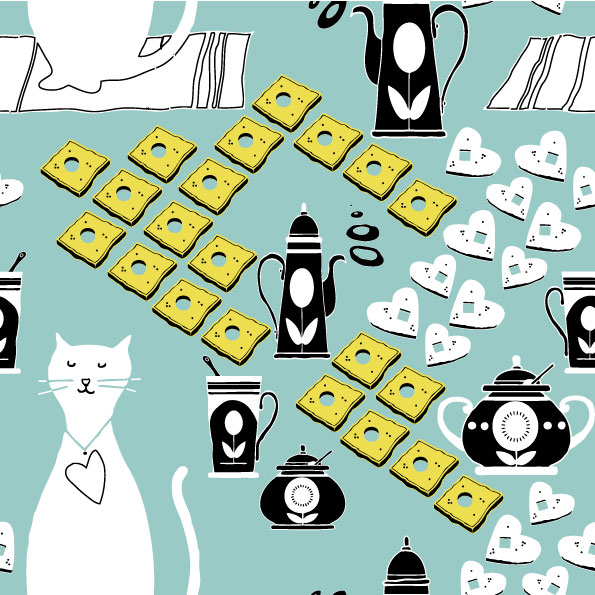 Cat cartoon background 01 - vector material