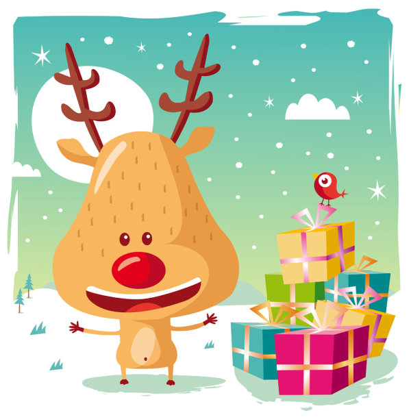 Cartoon Christmas elk 02 - vector material