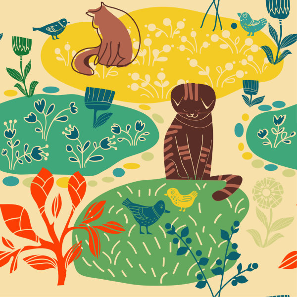 Cute line art cat pattern 02 - vector material