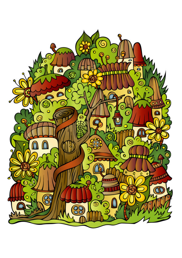 Cartoon mushroom house 02 - vector material