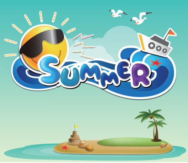 Cartoon Summer Picture 01 - vector material