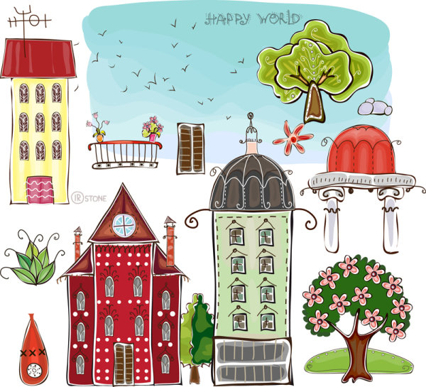 Cartoon building - vector material