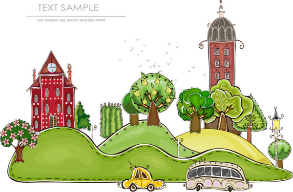 Cartoon city building elements vector material -1