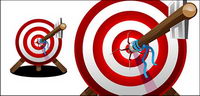 Arrows shot round the volume of material
