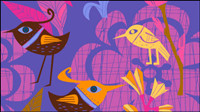 Lovely hand-painted flowers and birds vector -1