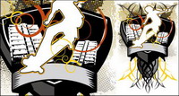 Skateboard, shields, arrows vector