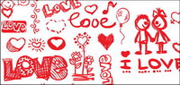 Flowers, wings, music, balloons couples vector