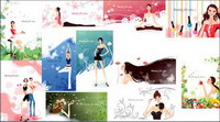 Green leaves, hair, perfume, nail polish vector material