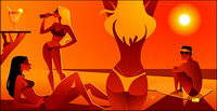 Vector men and women beach swimsuit material