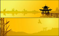 Summer lake scenery vector material
