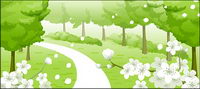 Flowers, cul-de-sac, trees vector