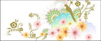 Fashion patterns and parrot silhouettes vector material