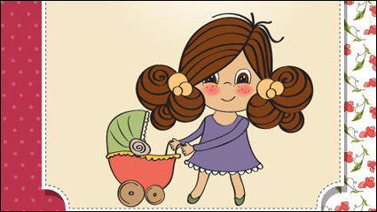 Cute girl card 04 - vector material